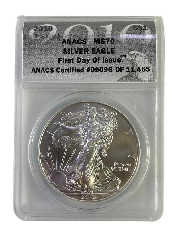 2010 ANACS Graded MS 70 American Silver Eagle 1 oz. Fine Silver Dollar (1 of 2)