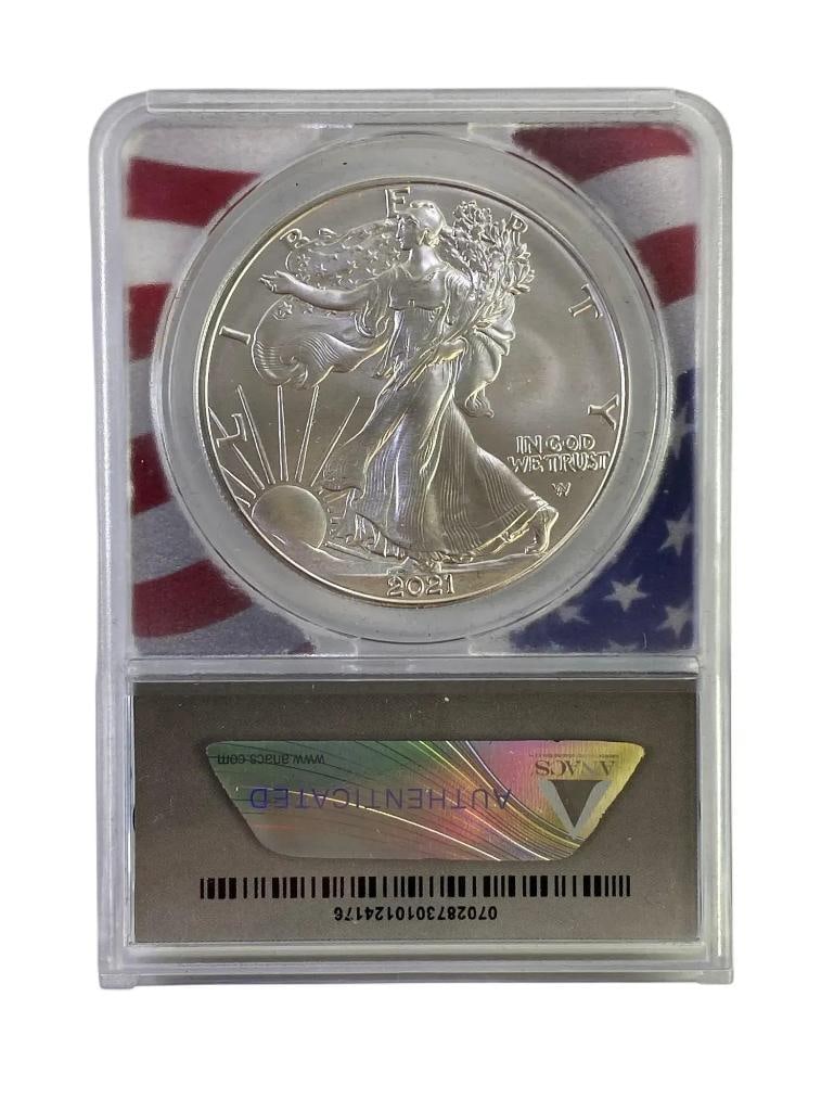 2021 ANACS Graded MS 70 American Silver Eagle 1 oz. Fine Silver Dollar: 2021 ANACS Graded MS 70 American Silver Eagle 1 oz. Fine Silver Dollar