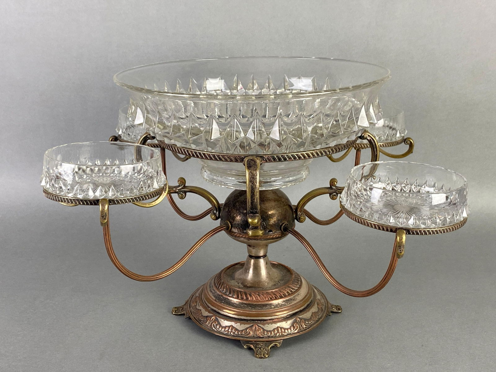 Antique Geometric Pressed Glass 4 Arm Candelabrum Epergne (1 of 4)