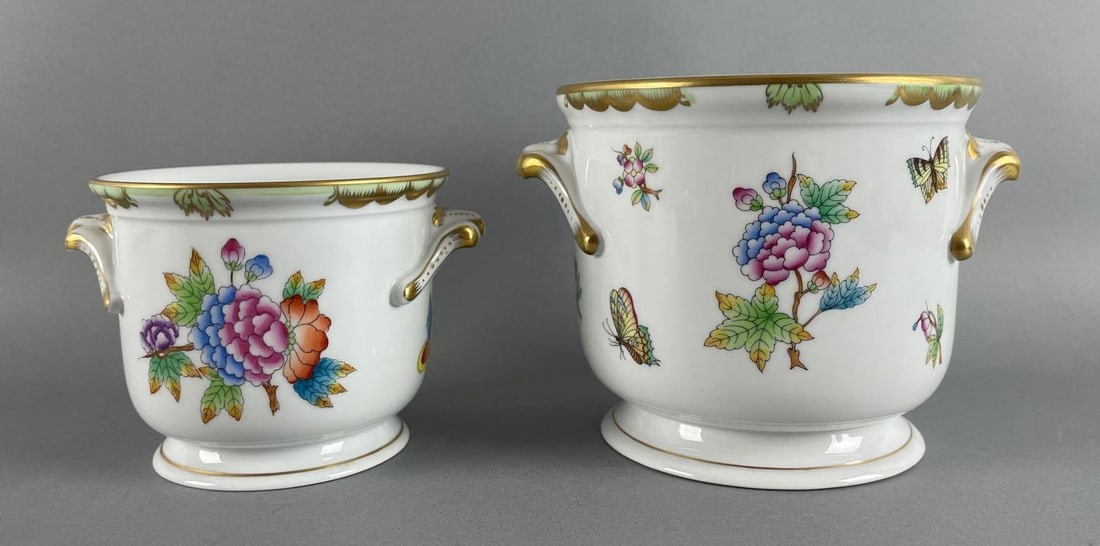 Group of 2 Herend Hungary Hand-Painted Porcelain Cachepots (1 of 6)