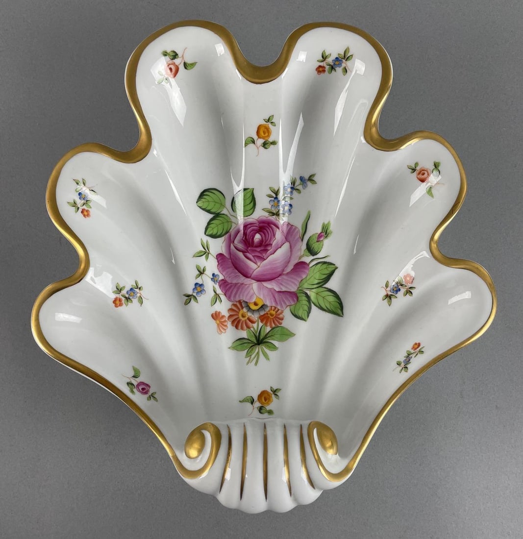 Herend Hungary Hand-Painted Porcelain Shell Dish (1 of 3)