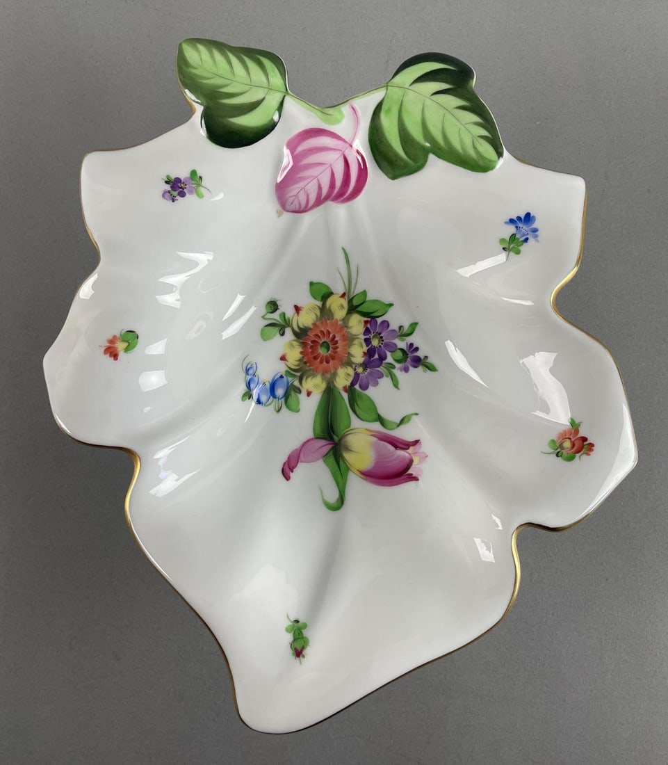 Herend Hungary Hand-Painted Porcelain Leaf Dish (1 of 3)