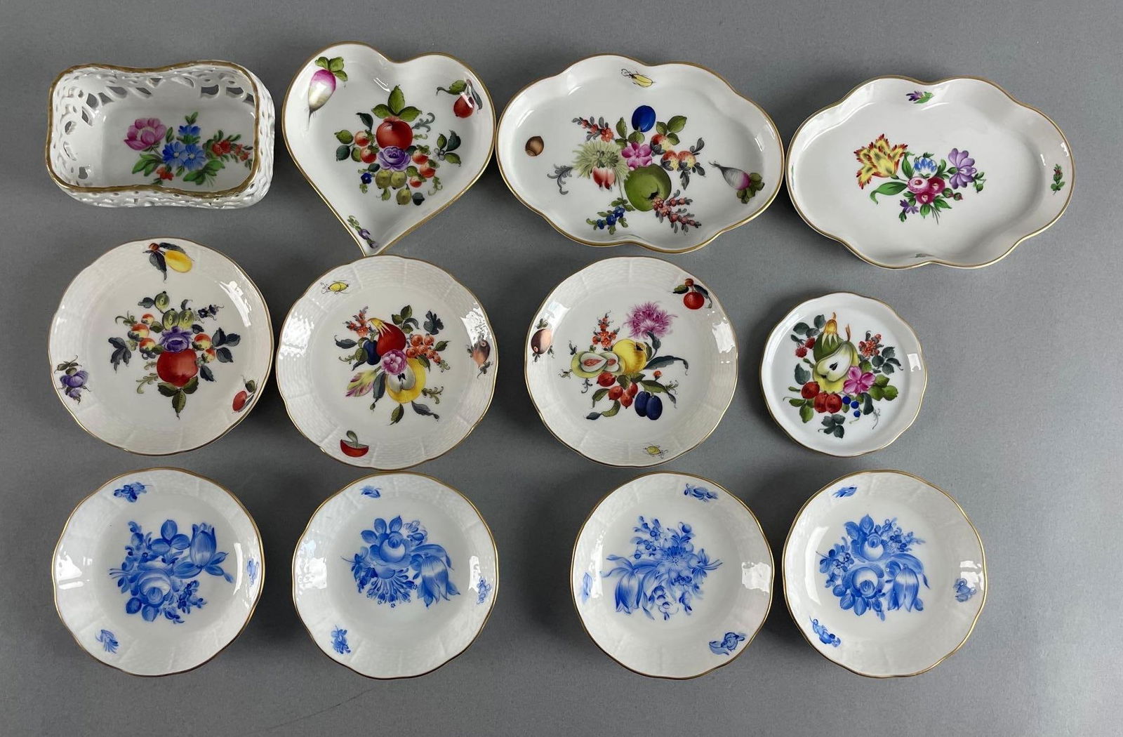 Group of Herend Hand-Painted Porcelain Trinket Plates and Saucers (1 of 2)