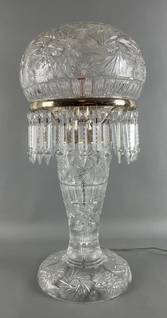 Antique Cut Glass Lamp with Hanging Crystals (1 of 4)