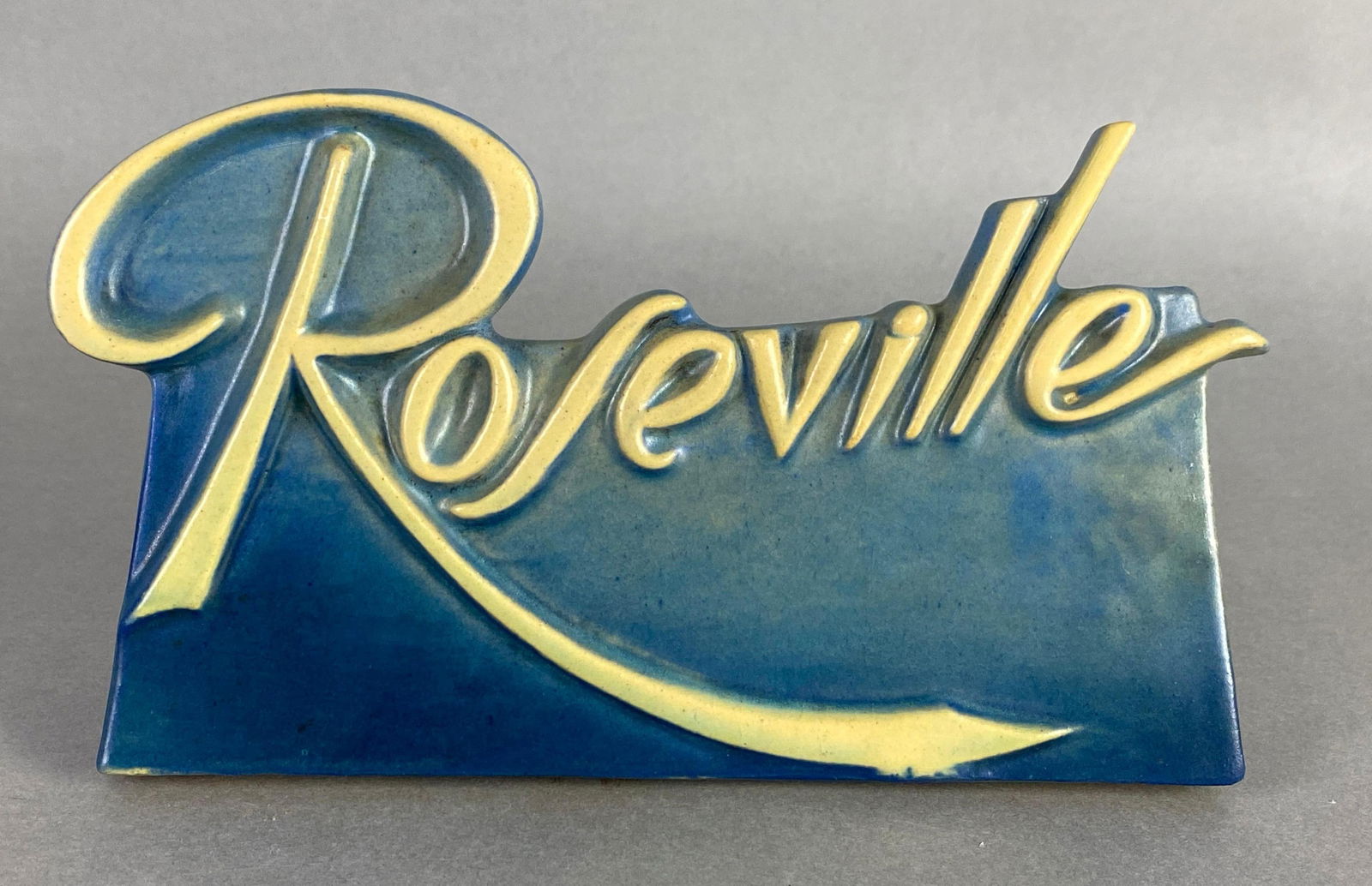 Roseville Blue Advertising Pottery Store Display Sign (1 of 5)