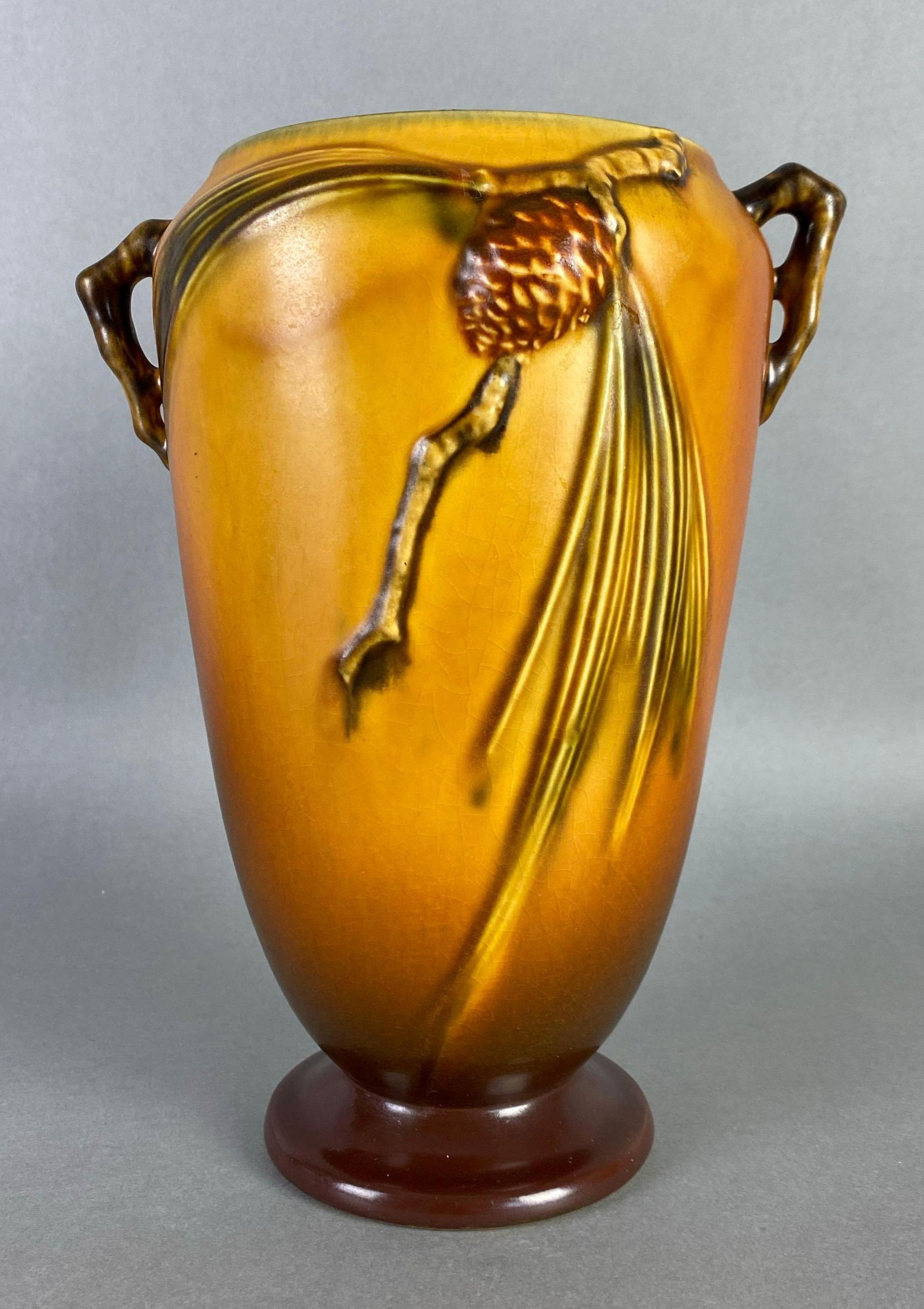 Roseville Brown Pinecone Handled Vase (1 of 7)