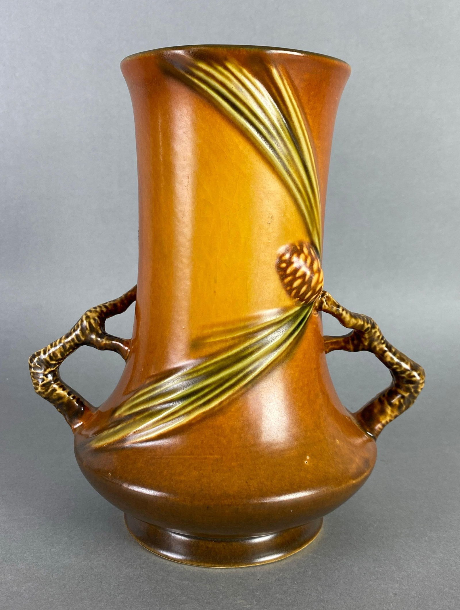 Roseville Brown Pinecone Handled Vase (1 of 6)