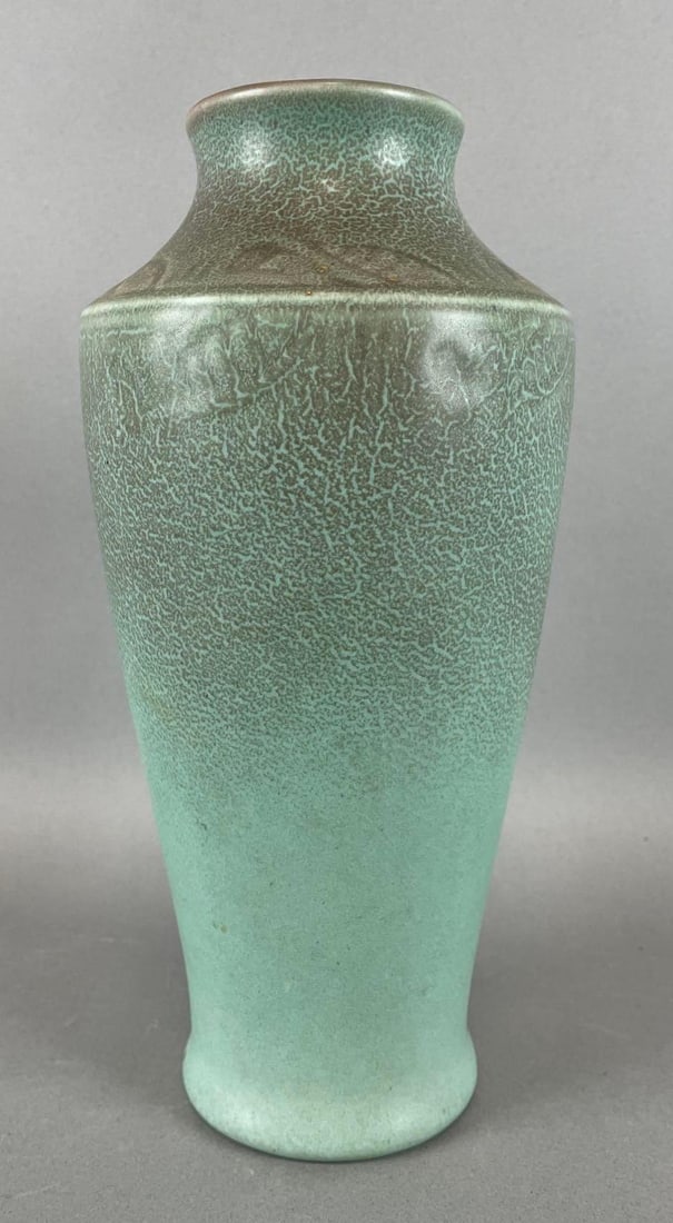 1920 Arts and Crafts Rookwood Pottery 2488 Green Vase: 4741 written on made. Measures 10 1/4 x 5 inches
