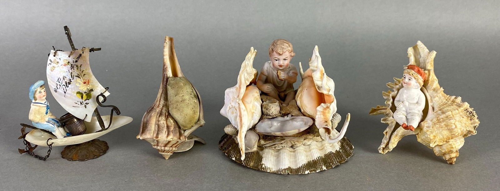 Group of 4 Antique Children Shell Art Figurine Souvenirs (1 of 3)