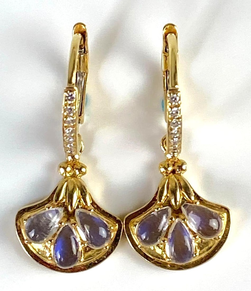 Pair of 18K Gold Temple St. Clair Moonstone and Diamond Earrings (1 of 4)
