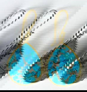 Pair of 18K Gold Ippolita Turquoise Teardrop Earrings: Total weight 3.3g, Both measure 1 1/2 inches long.