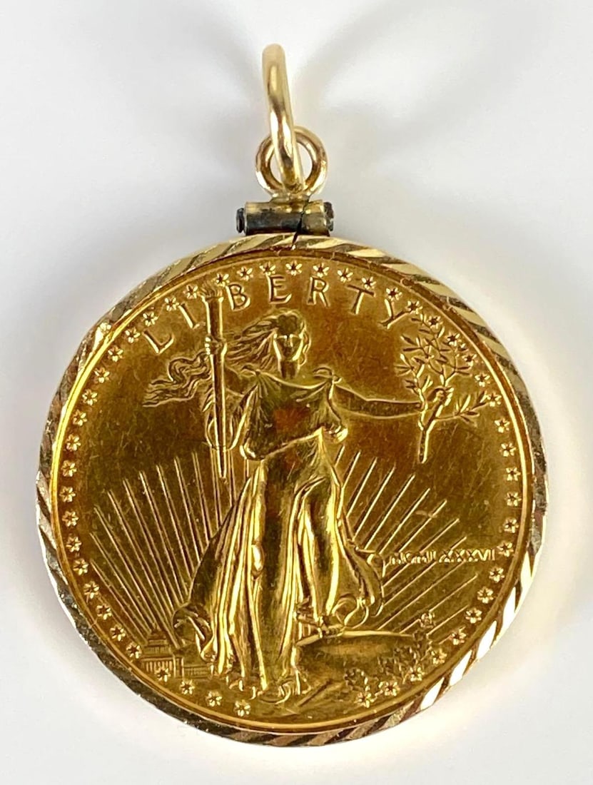 US Gold Eagle Coin Necklace Pendant with 14K Gold Bezel (1 of 3)