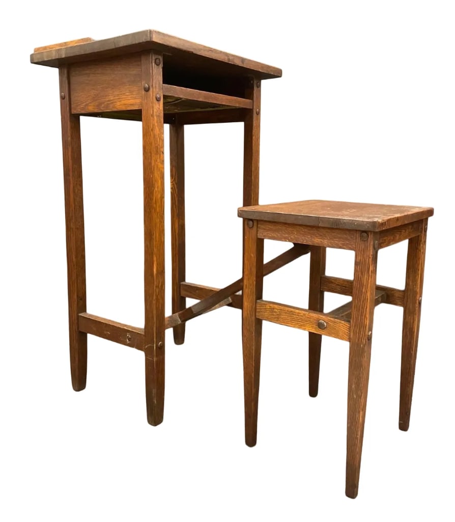 Antique H.T. Cushman Oak Betumal Folding Telephone Stand (1 of 8)