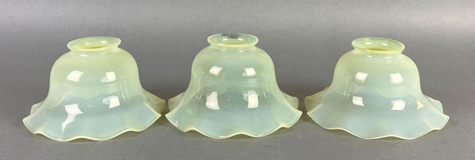 Group of 3 Antique Vaseline Glass Ruffled Lamp Shades (1 of 5)