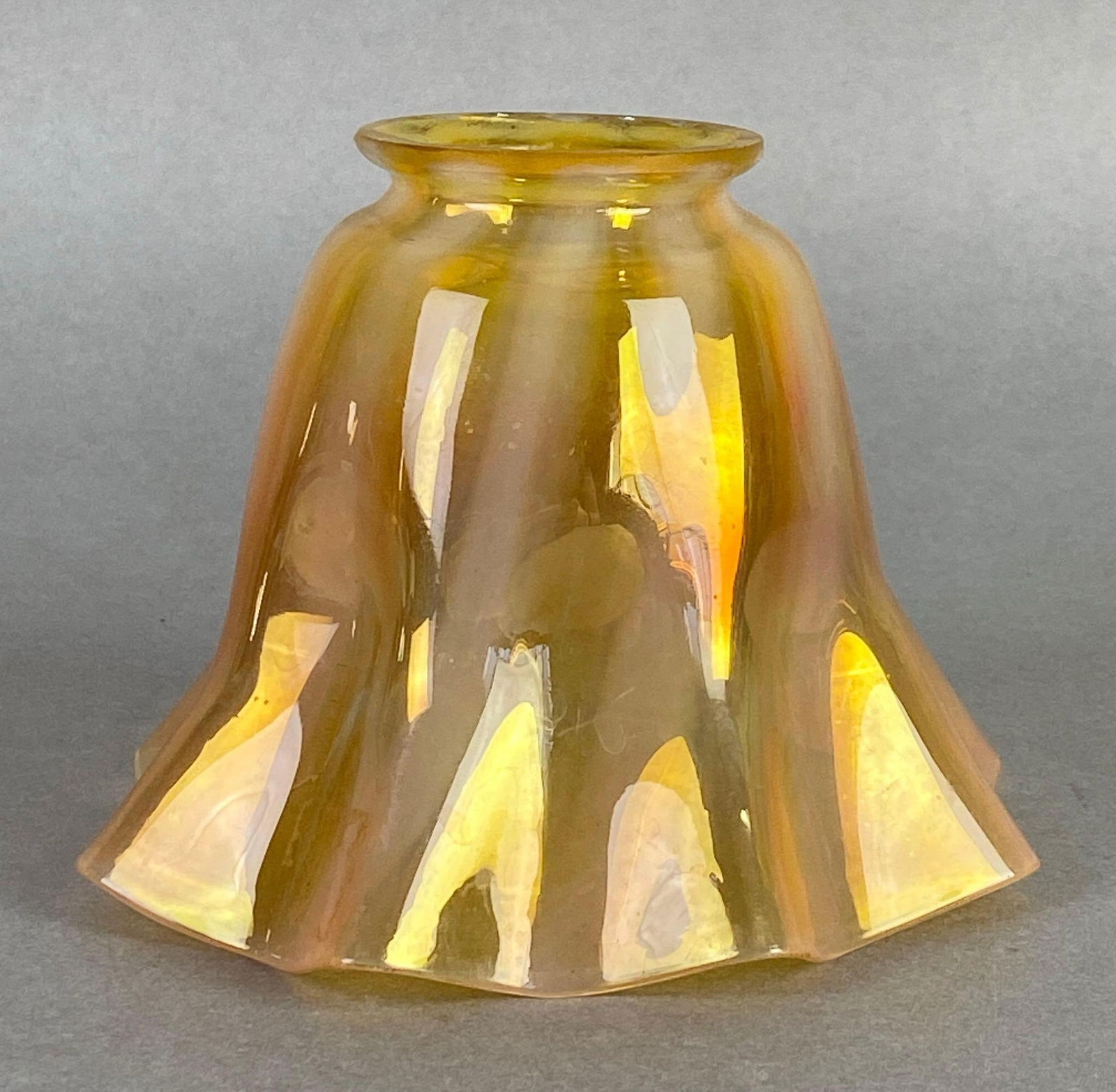 Antique Peach Iridescent Ruffle Glass Lamp Shade (1 of 4)