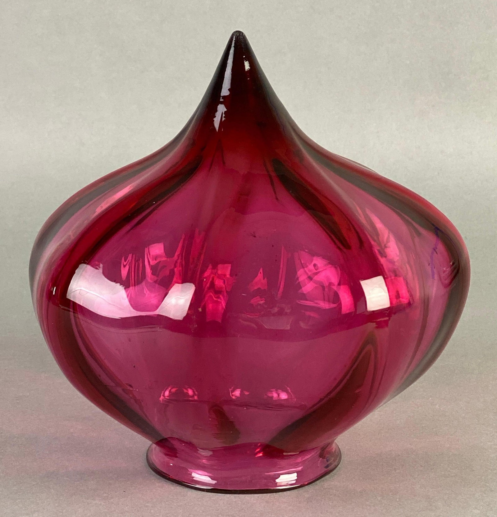 Antique Pointed Cranberry Paneled Glass Lamp Shade: Measures 7 x 7 inches, fitter measures 3 inches