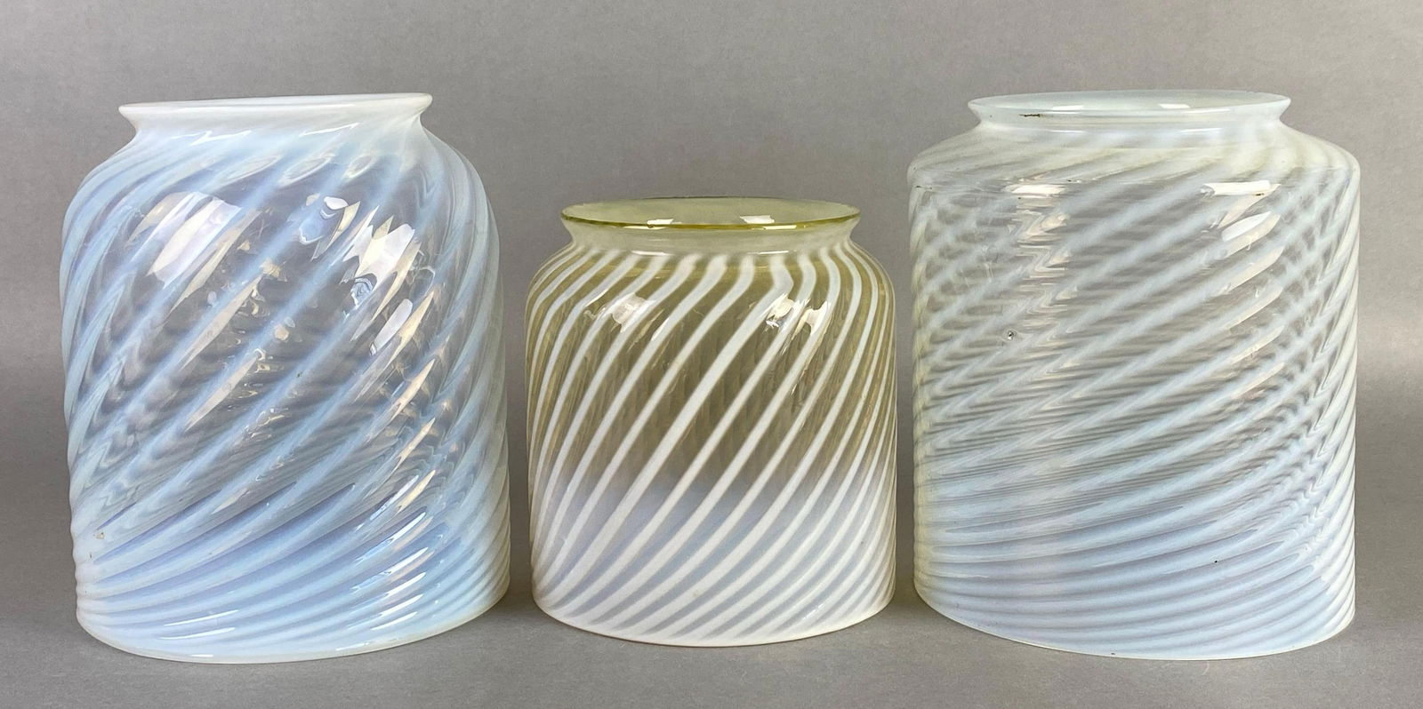 Group of 3 Antique Opalescent Spiral Glass Lamp Shades (1 of 4)