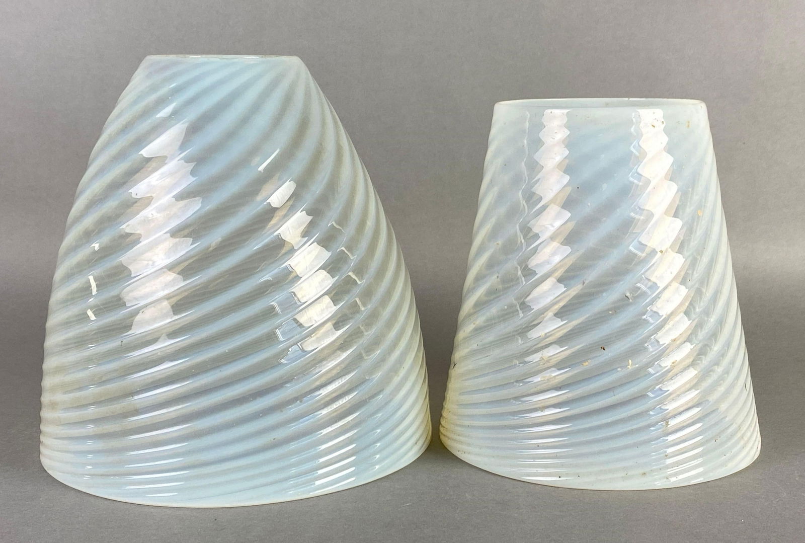 Group of 2 Antique Opalescent Spiral Glass Lamp Shades (1 of 4)