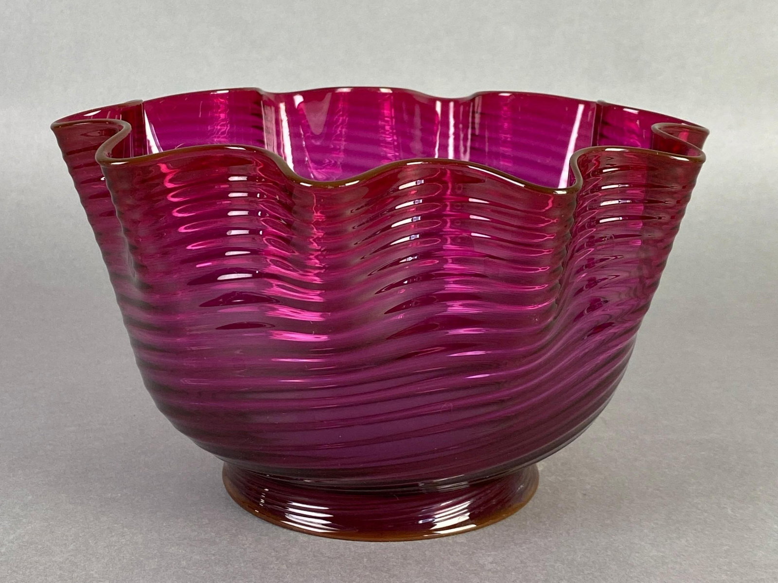 Antique Cranberry Spiral Ruffle Glass Lamp Shade: Measures 4 3/4 x 8 inches, fitter measures 3 3/4 inches