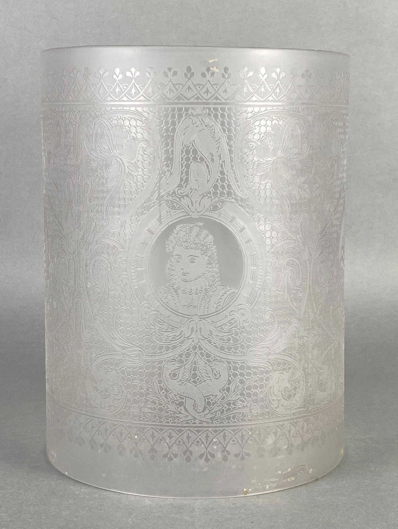 Antique Victorian Woman Etched Glass Lamp Shade (1 of 6)