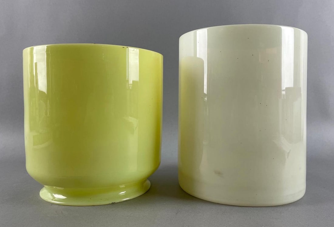 Group of 2 Antique Vaseline Glass Cylinder Lamp Shades (1 of 4)