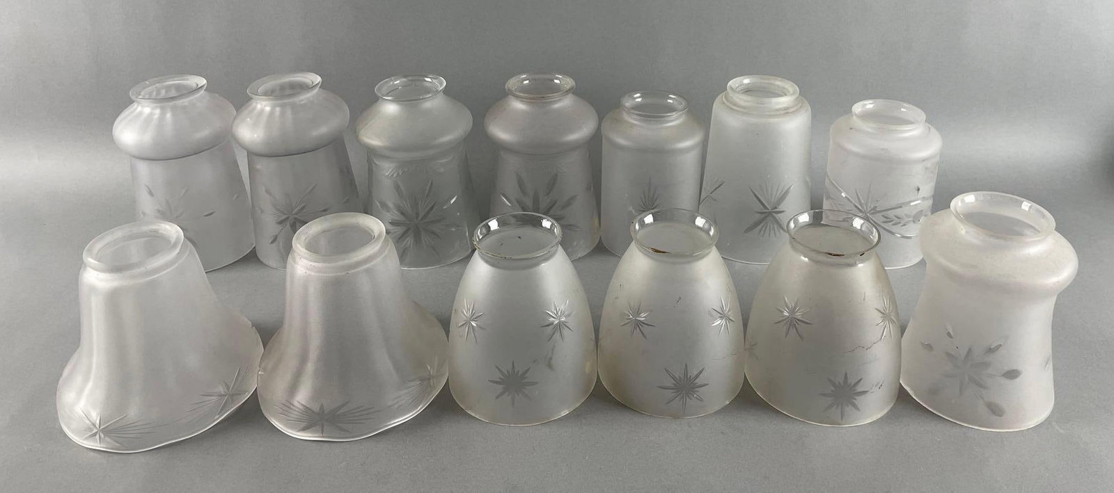 Group of Antique Frosted Glass Star Pattern Lamp Shades (1 of 5)