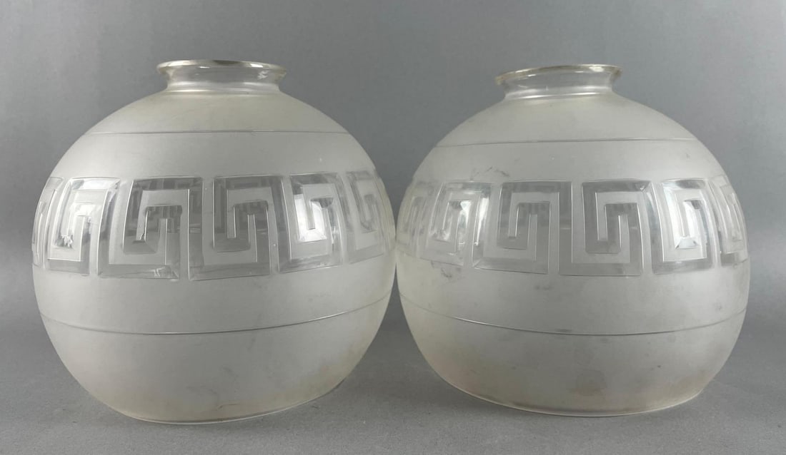 Group of 2 Antique Geometric Cut to Clear Glass Lamp Shades (1 of 3)
