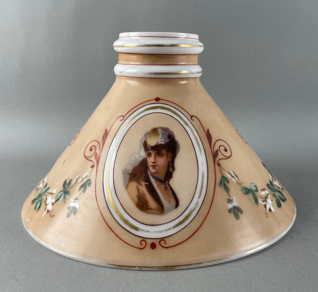 Victorian Hand Painted Figural Glass Lamp Shade (1 of 5)