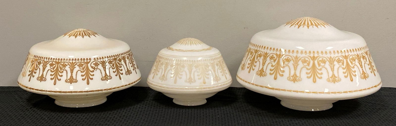 Set of 3 Antique White Glass Floral Lamp Shades (1 of 4)