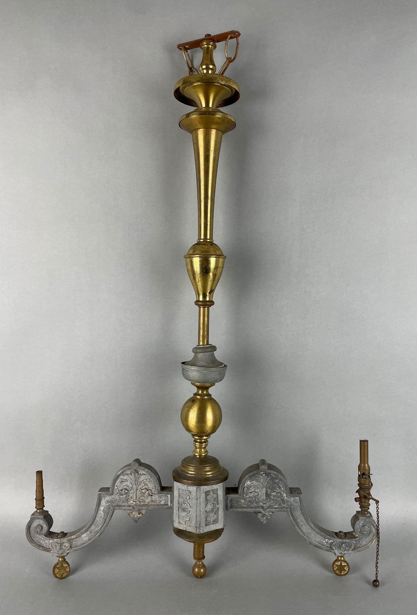 Antique Brass and Metal 2 Arm Gas Light Fixture (1 of 5)