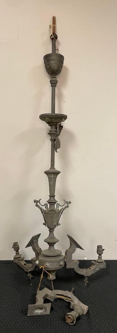 Antique Metal 3 Arm Converted Electric Light Fixture (1 of 9)