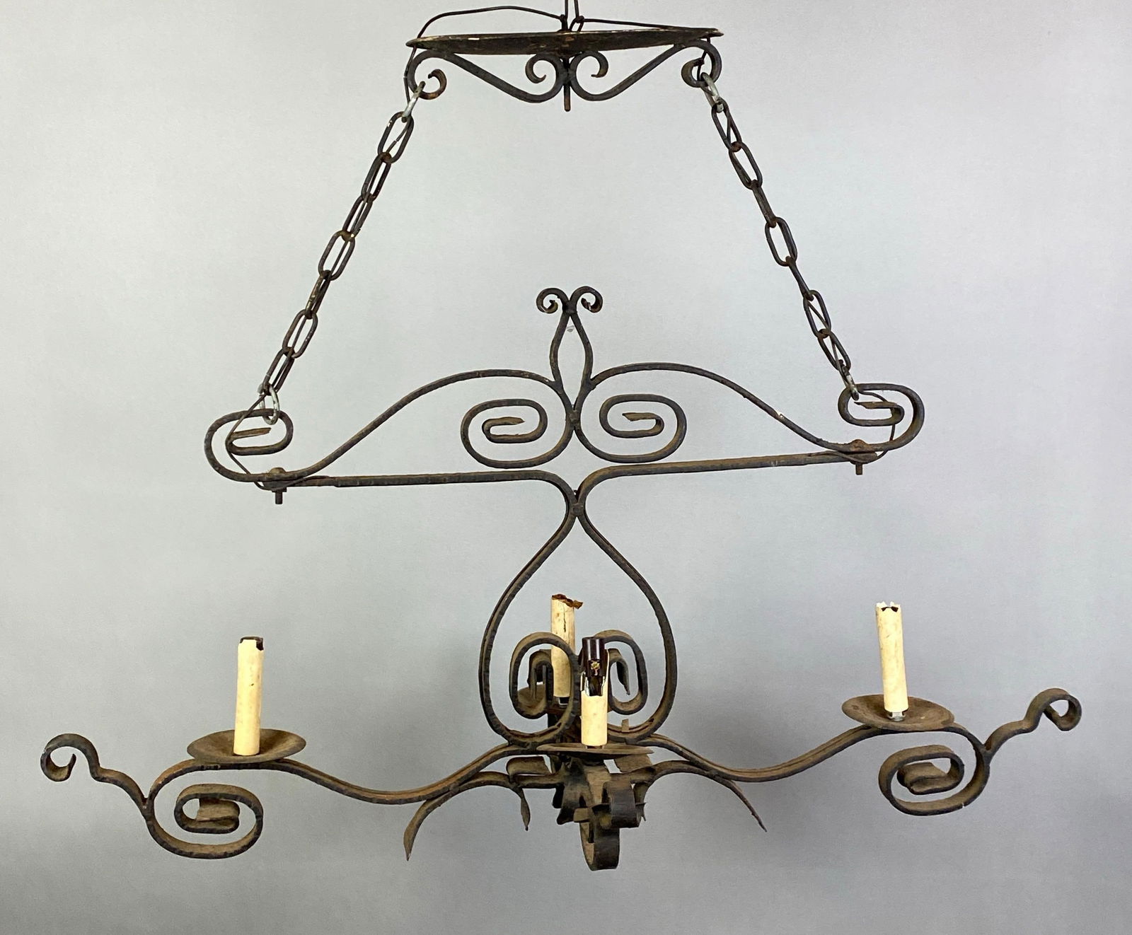 Antique Wrought Iron 4 Arm Hanging Electric Light Fixture (1 of 3)