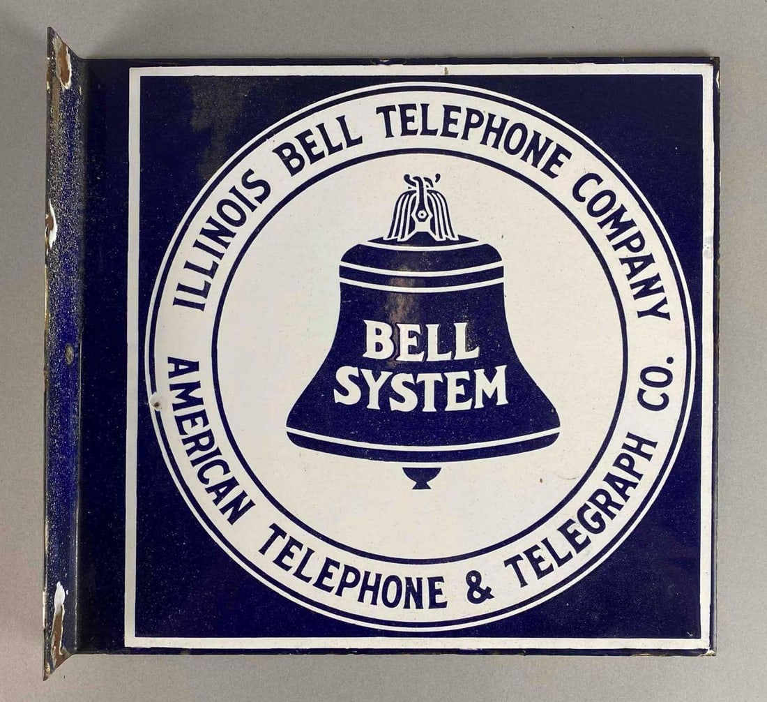Vintage Bell Telephone Company Double Side Flange Porcelain Sign