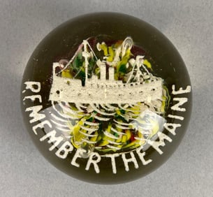 Antique Remember the Maine Glass Paperweight