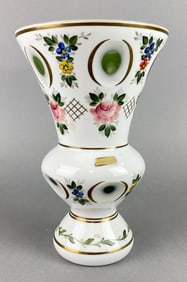 Bohemian Czech Cut Cased White and Green Glass Vase