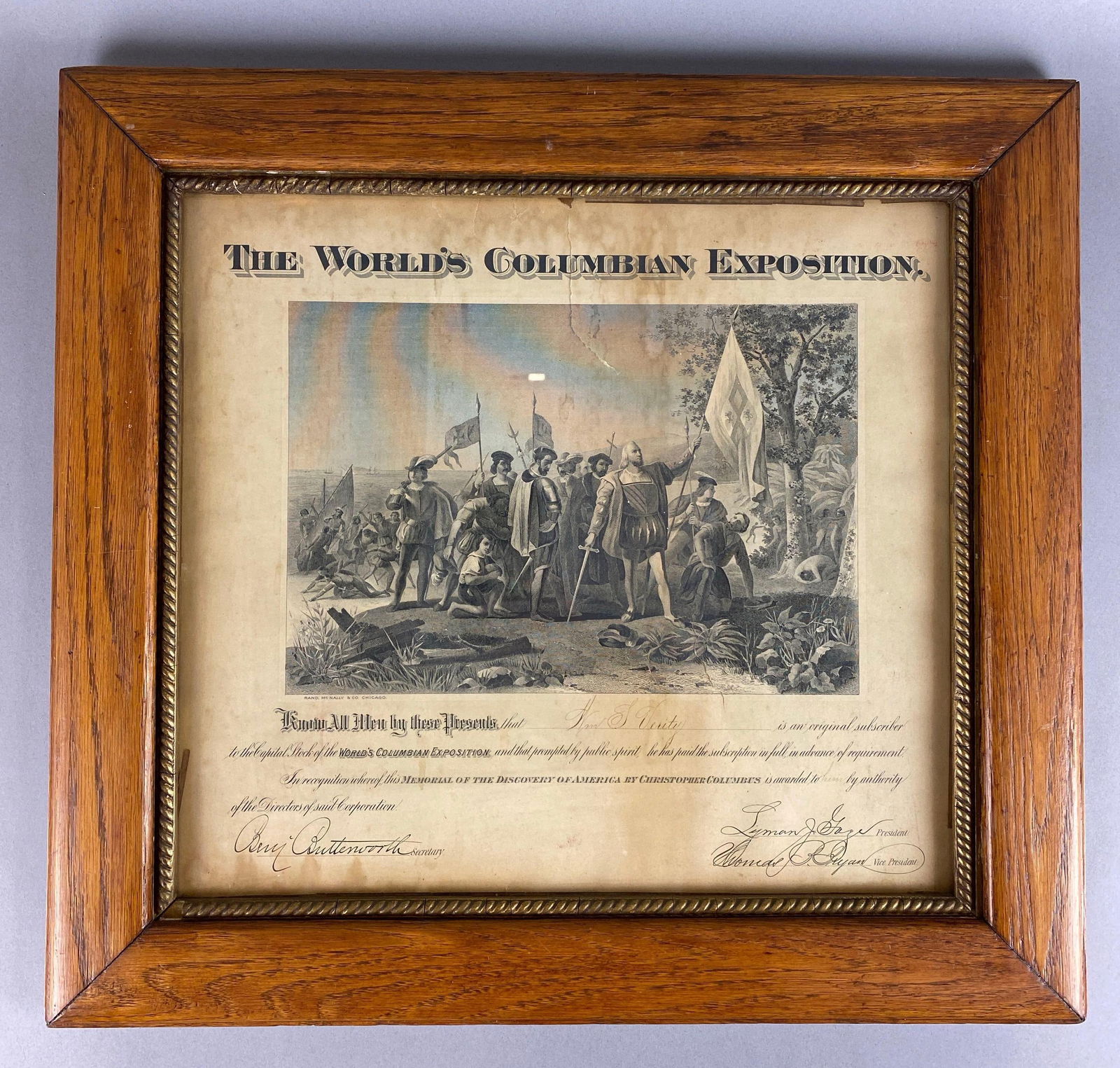 1893/1894 Chicagos Worlds Fair Columbian Exposition Framed Signed Document (1 of 2)