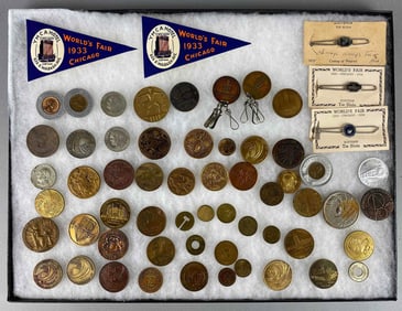Group of 1933-1934 Chicago Worlds Fair Tokens and Souvenirs