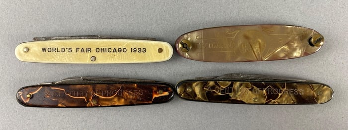 Group of 4 1933/34 Chicago Worlds Fair Souvenir Pocket Knives