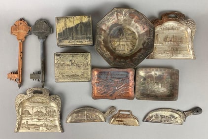 Group of 12 1933/34 Chicago Worlds Fair Metal Souvenirs