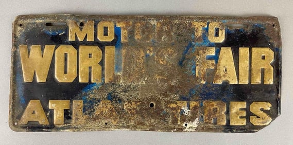 Vintage 1933/34 Chicago Worlds Fair Atlas Tires Advertising License Plate