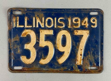1949 Illinois Motorcycle Metal License Plate