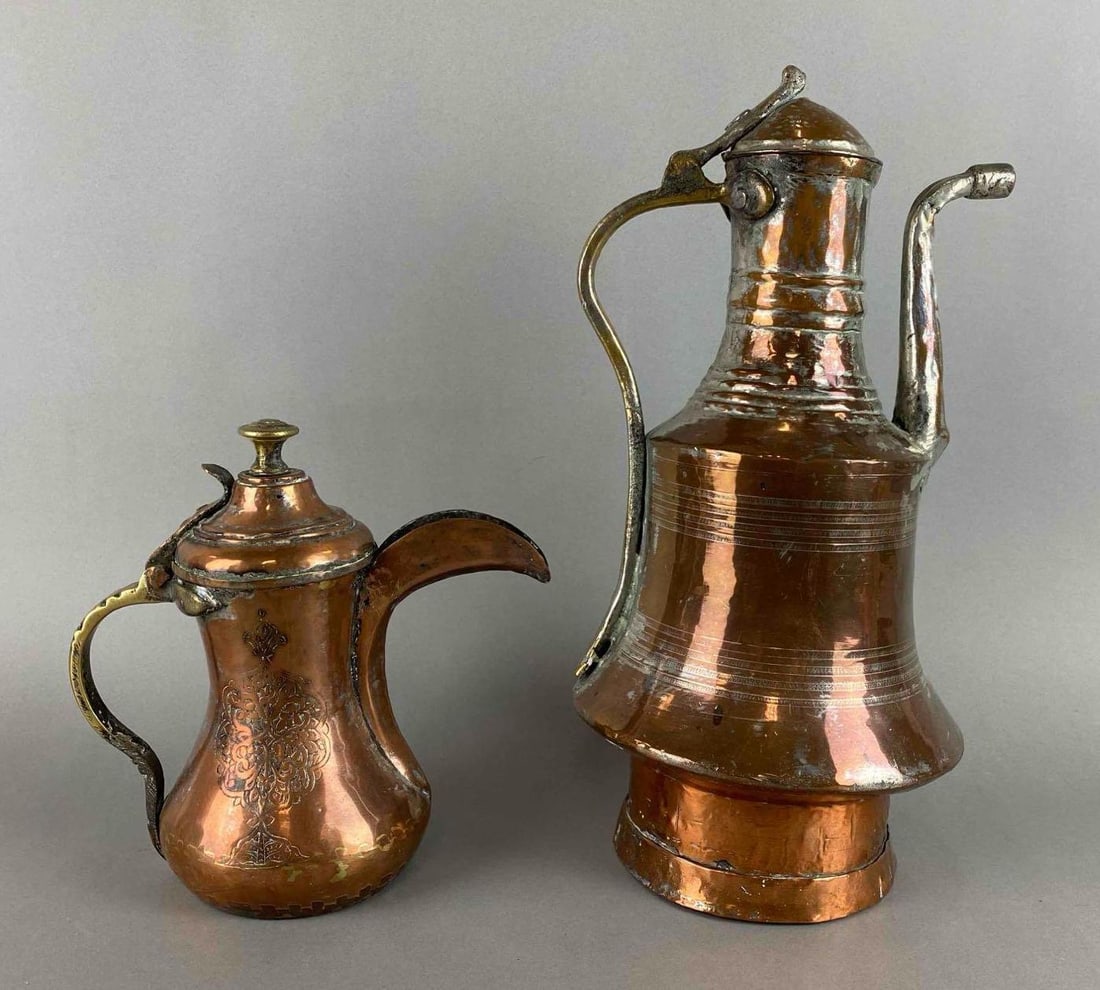 Group of 2 Ornate Middle Eastern Copper Finished Pitchers (1 of 6)