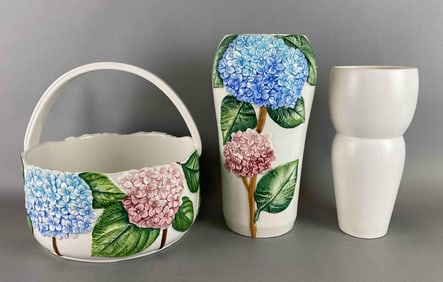 Group of Ceramic Vases and Basket