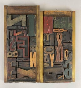 Group of 2 Industrial Letterpress Typesetting Wall Art
