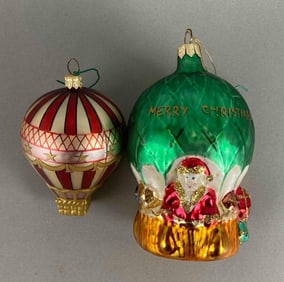 Group of 2 German Blown Glass Hot Air Balloon Christmas Ornaments