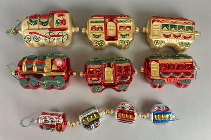 Groupnof 3 German Blown Glass Train Christmas Ornaments