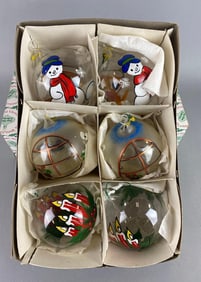 Group of 6 German Blown Glass Hand Painted Christmas Ornaments