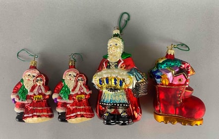 Group of 4 German Blown Glass Christmas Ornaments