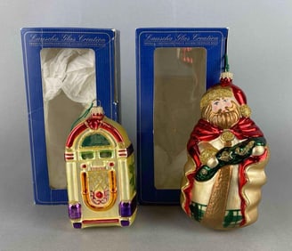 Group of 2 Lauscha Glas Creation German Blown Glass Christmas Ornaments