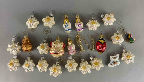 Group of 21 German Blown Glass Christmas Ornaments and More